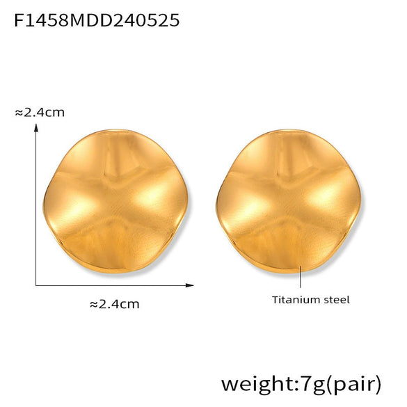 Wholesale Titanium Steel Electroplated 18K Gold Geometric Simple Design Round Concaveconvex Women's Earrings