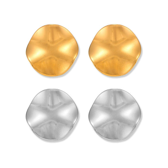 Wholesale Titanium Steel Electroplated 18K Gold Geometric Simple Design Round Concaveconvex Women's Earrings