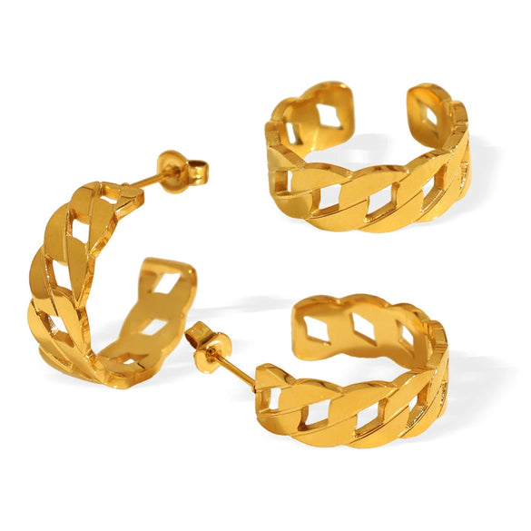 Wholesale 316L Stainless Steel Electroplated 18K Gold Hollow Chain Earrings And Rings