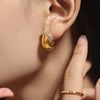 Wholesale Titanium Steel Electroplated 18K Real Gold Geometric Crescent Curved Spell Drill Earrings For Women
