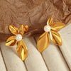 Wholesale 316L Stainless Steel Electroplated Natural Stone Flower Earrings
