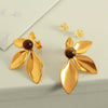 Wholesale 316L Stainless Steel Electroplated Natural Stone Flower Earrings