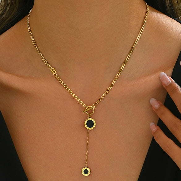 Wholesale Titanium Steel Electroplated Necklace With Roman Numerals Pendant In Small And Fresh Style