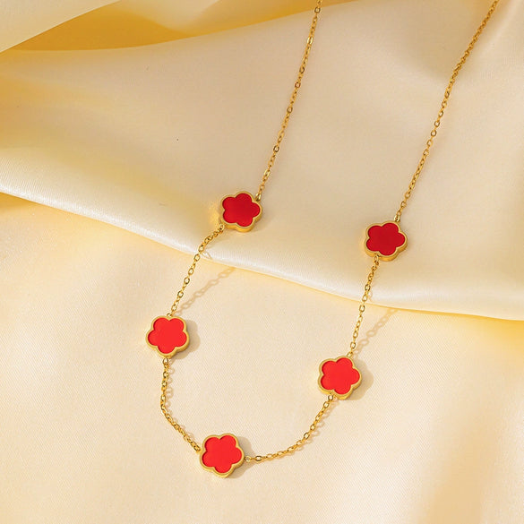 Wholesale Titanium Steel Electroplated Plants And Flowers Four Leaf Clover Five Leaf Petals Earrings Bracelet Necklace Set For Women