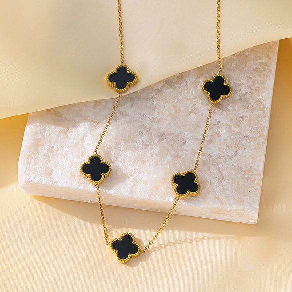 Wholesale Titanium Steel Electroplated Plants And Flowers Four Leaf Clover Five Leaf Petals Earrings Bracelet Necklace Set For Women