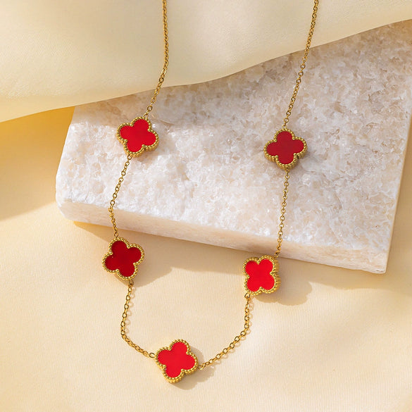 Wholesale Titanium Steel Electroplated Plants And Flowers Four Leaf Clover Five Leaf Petals Earrings Bracelet Necklace Set For Women