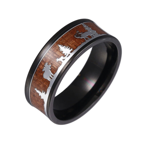 Wholesale Titanium Steel Elk Ring With Dripping Oil Treatment Unisex Animal Zodiac Design