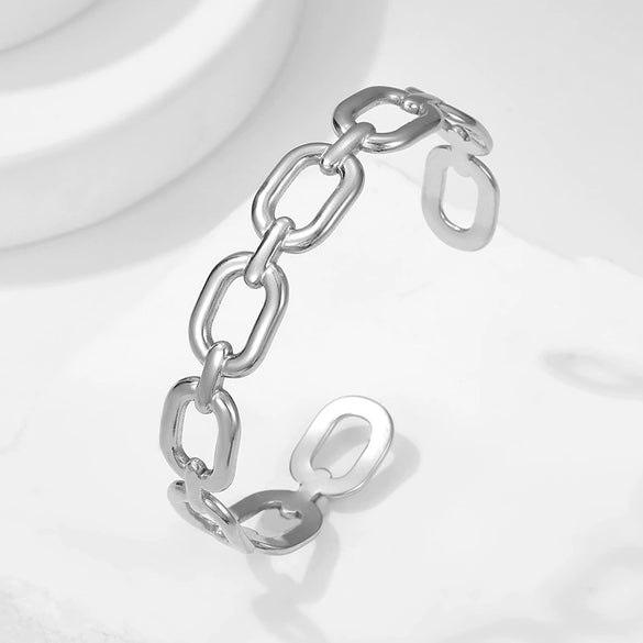 Wholesale Titanium Steel Exaggerated Open Adjustable Non Fading Female Bracelet With Geometric Style And Electroplating