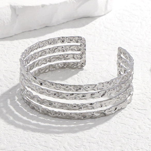 Wholesale Titanium Steel Exaggerated Open Adjustable Non Fading Female Bracelet With Geometric Style And Electroplating