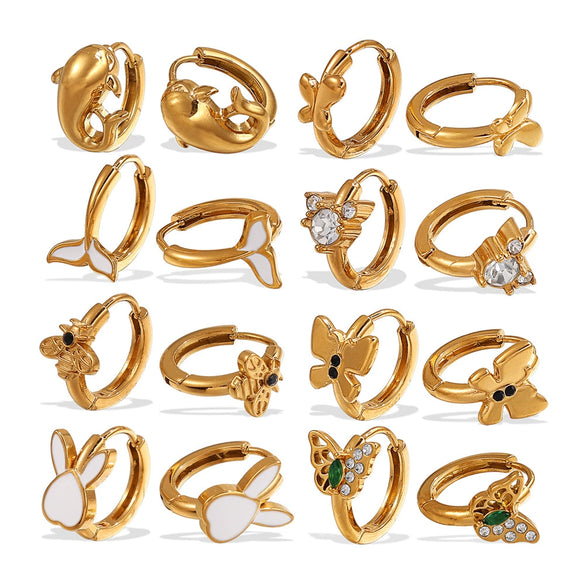 Wholesale 316L Stainless Steel Fashion Butterfly Bunny Pattern Electroplated Gold Earrings For Women