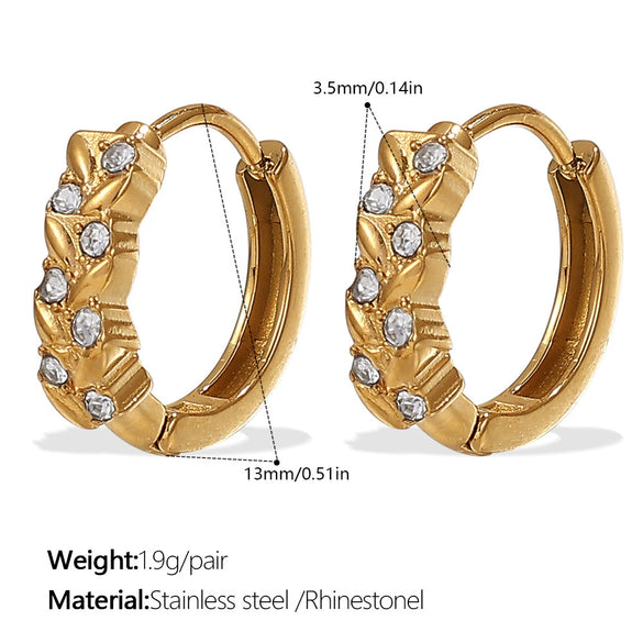 Wholesale 316L Stainless Steel Fashion Earrings Electroplated 18K Gold Inlaid With Rhinestones For Women