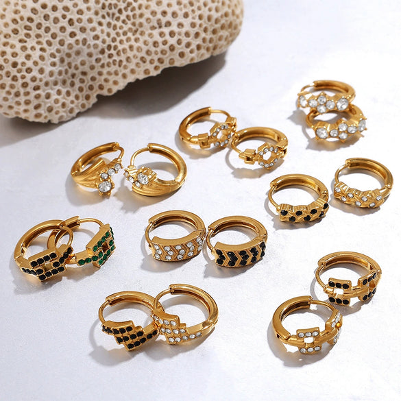 Wholesale 316L Stainless Steel Fashion Earrings Electroplated 18K Gold Inlaid With Rhinestones For Women
