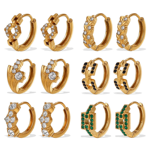Wholesale 316L Stainless Steel Fashion Earrings Electroplated 18K Gold Inlaid With Rhinestones For Women