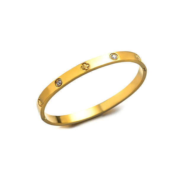 Wholesale Titanium Steel Fashion Fourleaf Clover Flower Buckle Electroplated Bracelet Jewelry