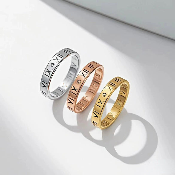Wholesale Titanium Steel Fashion Ring With Roman Numerals And Letters Electroplated For Women