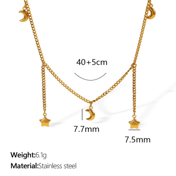 Wholesale 316L Stainless Steel Fashion Simple Necklace With Star Moon Shape Pendant And Electroplating Design