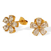 Wholesale 316L Stainless Steel Fashion Simple Temperament Inlaid Transparent Diamond Flower Earrings With Electroplating For Women