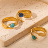 Wholesale Titanium Steel Feather Ring Inlaid With Natural Stone Retro Light Luxury Electroplated Diamond Pattern For Women
