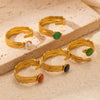 Wholesale Titanium Steel Feather Ring Inlaid With Natural Stone Retro Light Luxury Electroplated Diamond Pattern For Women