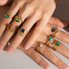 Wholesale Titanium Steel Feather Ring Inlaid With Natural Stone Retro Light Luxury Electroplated Diamond Pattern For Women