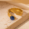 Wholesale Titanium Steel Feather Ring Inlaid With Natural Stone Retro Light Luxury Electroplated Diamond Pattern For Women