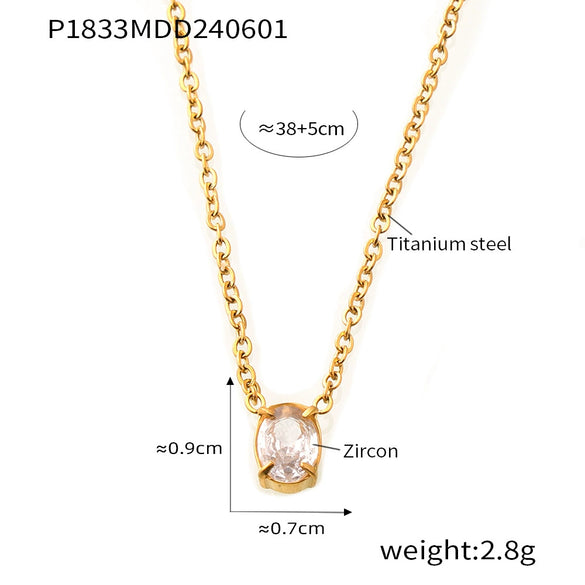 Wholesale 316L Stainless Steel Fine Chain Oval Pendant Necklace Inlaid With Zircon Geometric Design Gold Plated
