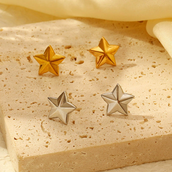 Wholesale Titanium Steel Fivepointed Star Pendant Earrings For Women Gold Plated Simple Allmatch