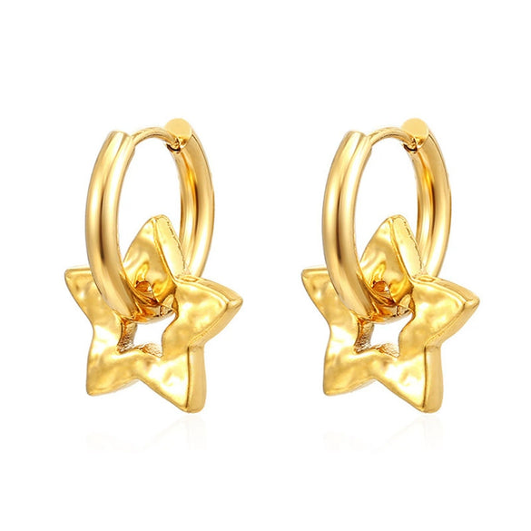 Wholesale Titanium Steel Fivepointed Star Pendant Earrings For Women Gold Plated Simple Allmatch