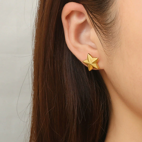 Wholesale Titanium Steel Fivepointed Star Pendant Earrings For Women Gold Plated Simple Allmatch