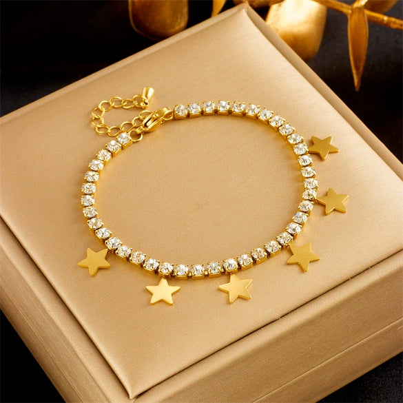 Wholesale Titanium Steel Fivepointed Star Pendant Jewelry Electroplated Simple Niche Creative Row Diamond Chain For Women