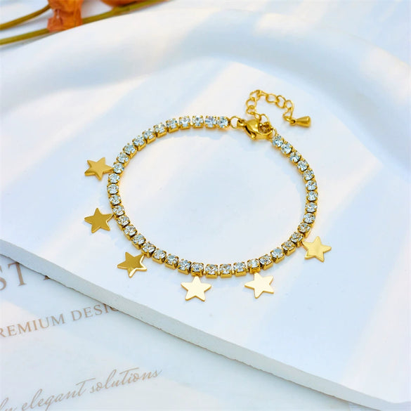 Wholesale Titanium Steel Fivepointed Star Pendant Jewelry Electroplated Simple Niche Creative Row Diamond Chain For Women