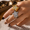 Wholesale 316L Stainless Steel Fivepointed Star Zircon Ring With Geometric Pattern Electroplated And Fashionable For Women