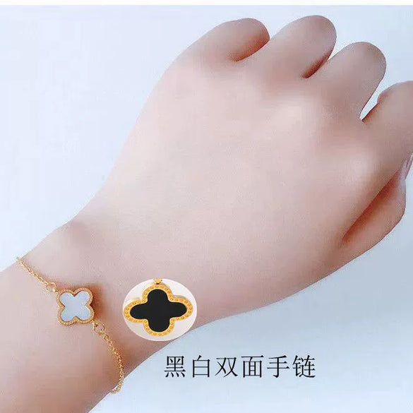 Wholesale Titanium Steel Flower Clover Doublesided Electroplated Waterproof Sweatproof Colorfast Women's Bracelet