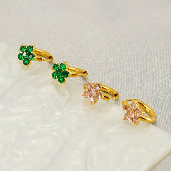 Wholesale Titanium Steel Flower Design Electroplated Zircon Women's Earrings