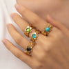 Wholesale Titanium Steel Flower Geometric U Shape Niche Design Electroplated Ring Inlaid With Natural Stone