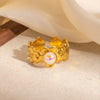 Wholesale Titanium Steel Flower Geometric U Shape Niche Design Electroplated Ring Inlaid With Natural Stone