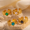 Wholesale Titanium Steel Flower Geometric U Shape Niche Design Electroplated Ring Inlaid With Natural Stone