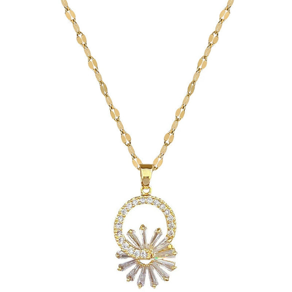 Wholesale Titanium Steel Flower Micro Inlaid Necklace And Earrings Set With Electroplating For Women