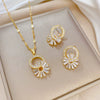 Wholesale Titanium Steel Flower Micro Inlaid Necklace And Earrings Set With Electroplating For Women