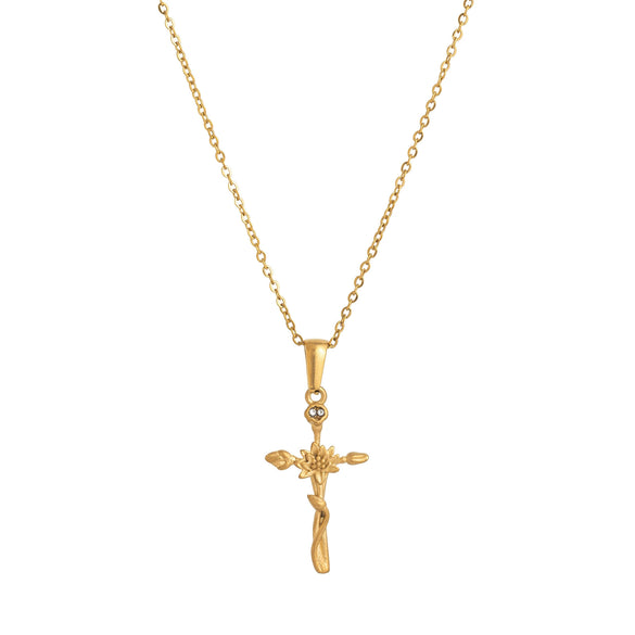 Wholesale Titanium Steel Flower Retro Necklace With 18K Gold Plating