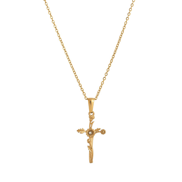 Wholesale Titanium Steel Flower Retro Necklace With 18K Gold Plating