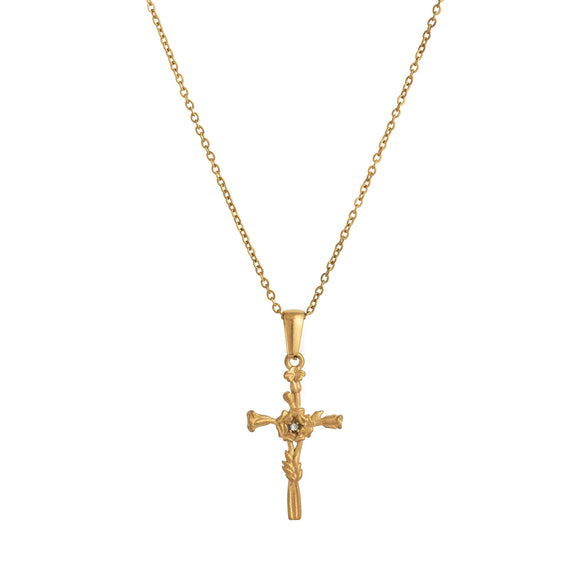 Wholesale Titanium Steel Flower Retro Necklace With 18K Gold Plating