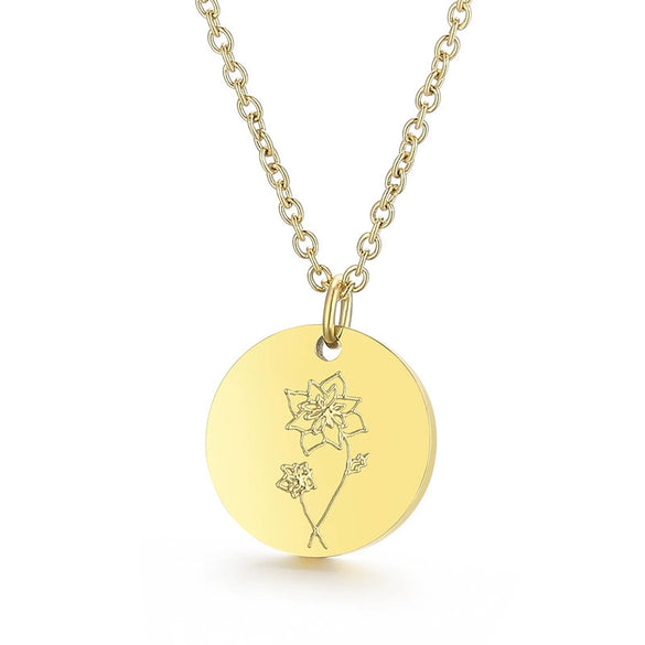 Wholesale Titanium Steel Flower Round Pendant Necklace Gold Inlaid Trendy Elegant