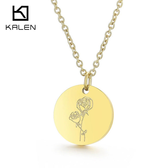 Wholesale Titanium Steel Flower Round Pendant Necklace Gold Inlaid Trendy Elegant