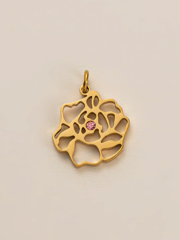 Wholesale Titanium Steel Flower Square Birthstone Pendant Necklace For Women With Electroplating