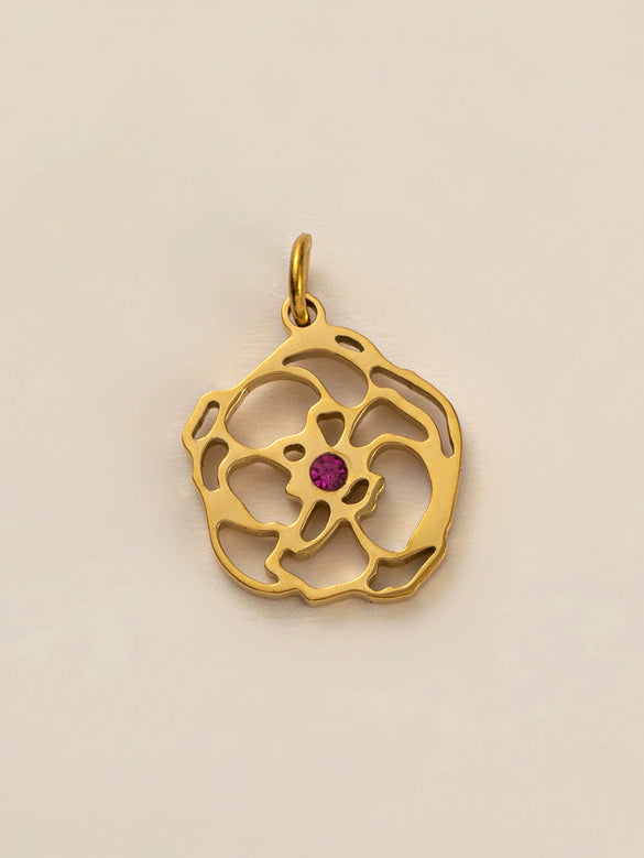 Wholesale Titanium Steel Flower Square Birthstone Pendant Necklace For Women With Electroplating