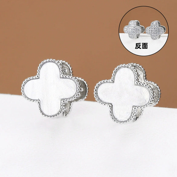 Wholesale Titanium Steel Fourleaf Clover Dualpurpose Earrings With Diamond Design And Vacuum Furnace Electroplated Simple Style For Women