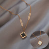 Wholesale Titanium Steel Fourleaf Clover Geometric Style Electroplated Female Necklace