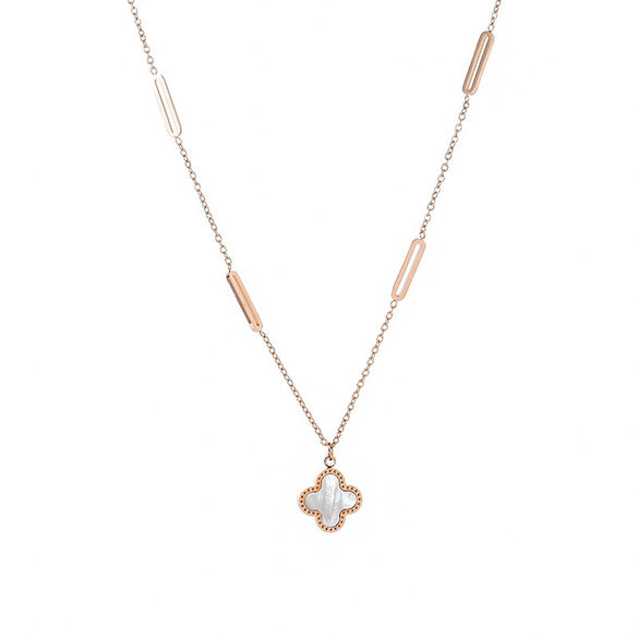 Wholesale Titanium Steel Fourleaf Clover Geometric Style Electroplated Female Necklace