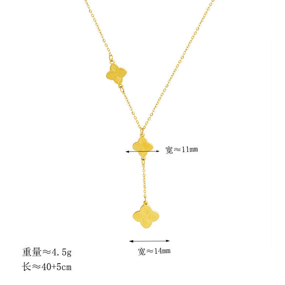 Wholesale Titanium Steel Fourleaf Clover Long Necklace For Women Electroplated Geometric Style